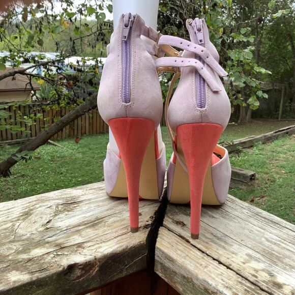 Luichiny Platform Stilettos 8M Purple Peach 3 Ankle Strap 5.5" Heel Fun & Funky - Picture 4 of 5